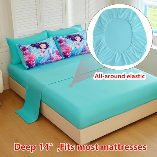 Image of Twin Bedding Set for Girls 5 Piece Mermaid Comforter Set for Girls Super Soft Microfiber Bed Set Bed in a Bag with Comforter Sheets Pillowcase & Sham (5 Piece Twin Size)