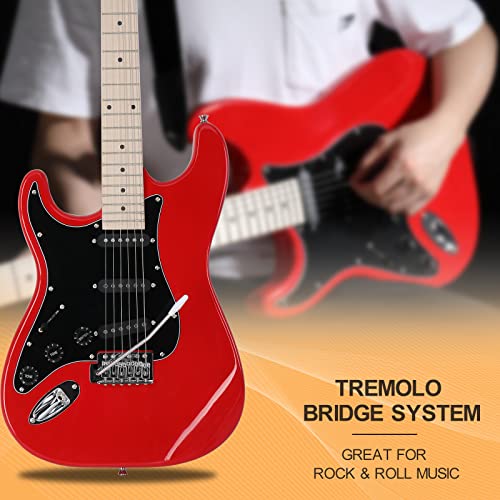 Image of GLARRY Full Size Electric Guitar for Music Lover Beginner with 20W Amp and Accessories Pack Guitar Bag (RED, Left Handed 39 inch)