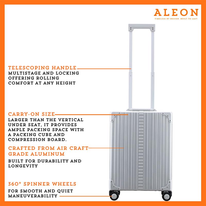 Image of All-Aluminum 21 inch Vertical Carry-On Business Briefcase, TSA-Approved Hardshell Case, Spinner Wheels, Laptop Compartment, Aluminum Frame Cabin Bag for Travel & Business, Durable & Sleek (Platinum)