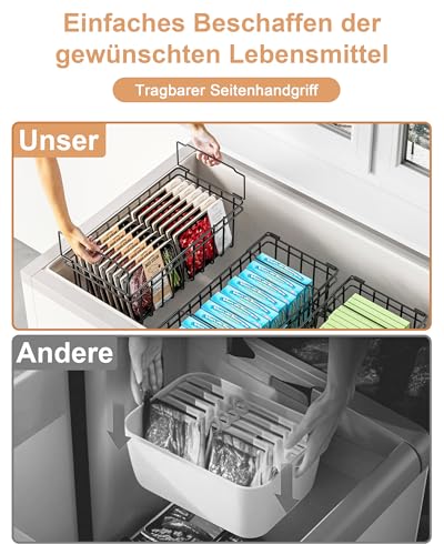 UMDONX 6er Gefriertruhe Körbe Schwarz - Griff Stapelbar GefrierköRbe,Schneller Überblick, einfacher Zugriff, für 198L TiefküHltruhe,Gefrorene Zutaten organisieren(37x18x15cm)