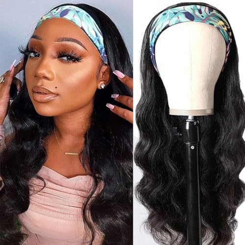 Image of Celiarita Body Wave Headband Wig Human Hair Wigs 26 inch Glueless Non Lace Front Wig Machine Made Brazilian Body Wave Headband Half Wigs for Black Women Human Hair Natural Color
