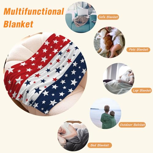 Image of YeeJu Patriotic Throw Blanket Twin Size 4th of July Memorial Day Fourth of July Blanket Couch Sofa Bed Soft Fleece Blankets Stars and Stripes Red White Blue American Flag Veteran Blanket 60x80