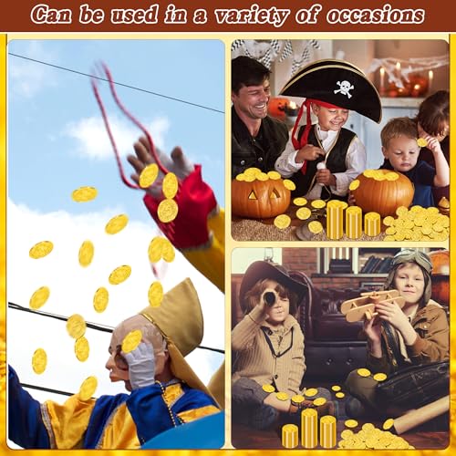 200 PCS Gold Coins, 1.4 in Plastic Coins, 0.08 in Thick Fake Coins Pirate Coins Leprechaun Gold Coins Tokens, Pirate Decorations Teacher Classroom Reward Adventure Theme Party Supplies