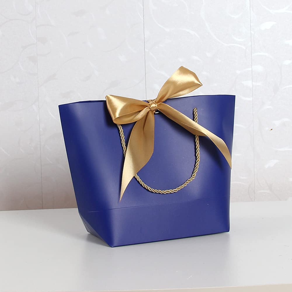 10 sztuk torebek papierowych, torebek na prezenty z wstążkami, 37 x 25 x 26 x 11 cm, torebki na prezenty z uchwytami do pakowania prezentów na urodziny, wesele, imprezę, Boże Narodzenie, dożynki, ciemnoniebieskie