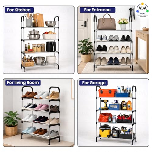 Image of ADA Premium Multipurpose Shoe Rack | 4-Tier Shoe Storage Organizer, Compact Space Saver, Sturdy & Durable Rack for Entryway, Living Room, Bedroom & Closet - Black & Grey