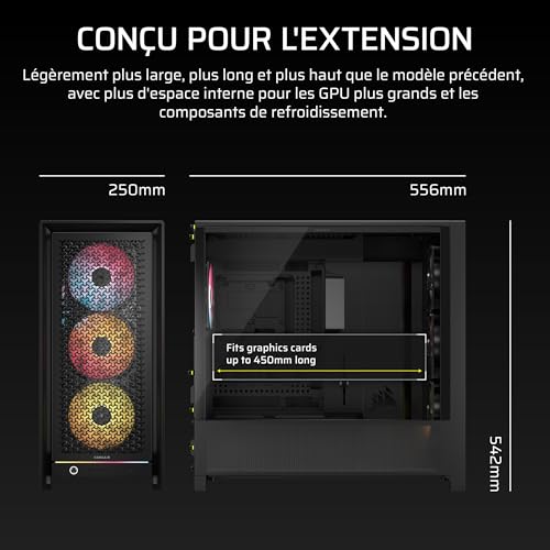 CORSAIR Frame 5000D RS ARGB Boîtier Modulaire Mid-Tower à Haut Débit d'air – 4X Ventilateurs RS Pré-Installés, Système de Support pour Ventilateur InfiniRail – Noir