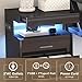 Treocho Led Nightstand with Hidden Space, Modern Night Stand with Charging Station, 3 Drawer Smart Nightstand with Glossy Finish, Tall Bedside Table with RGB Lights for Bedroom, Black