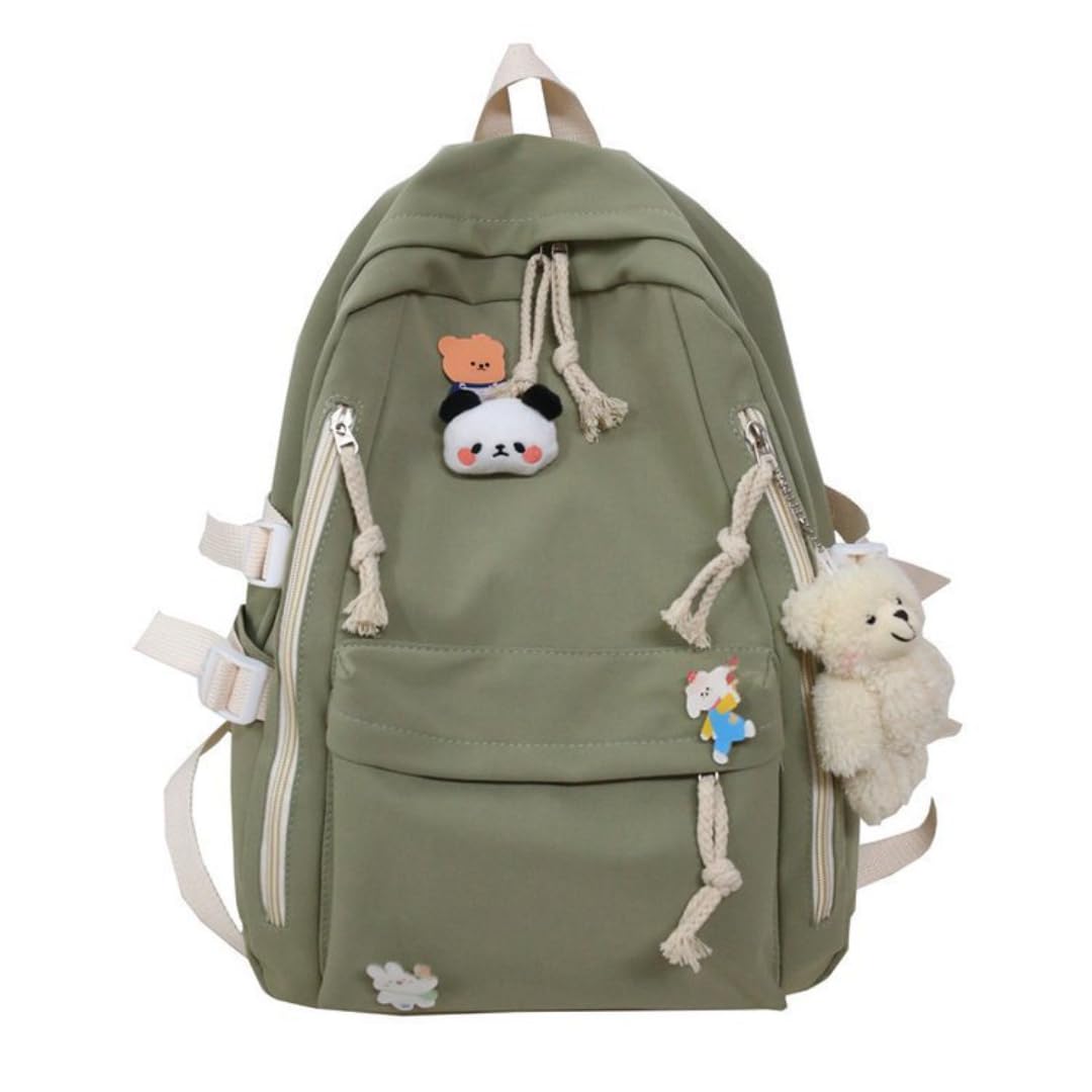 MIFJNF Aesthetic Backpack Preppy Backpack for School Preppy School Supplies Kawaii Backpack Cute Backpack with Accessories (Green)