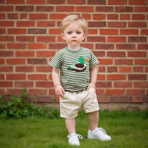 Toddler Baby Boy Girl T-Shirt Short Sleeve Mallard Duck Embroidery Striped Shirt Summer Hunting Baby Cotton Blouse Top2