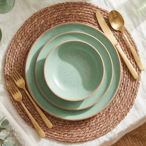 Image of Laquedecraft 13.8 inch Set of 10 Round Brown Seagrass Placemats | Boho Woven Rattan Table Mats | Farmhouse Wicker Spring Corn Husk Plate Chargers (Brown)