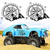 Kompass Aufkleber, 2 Stück Auto Aufkleber Berg, Auto Kompass Grafik für SUV Geländewagen Karosserie Seitentür Kofferraum Universal Wasserdicht Vinyl Aufkleber (Schwarz)