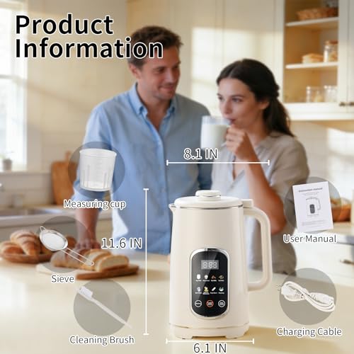 Image of Kuhuz Nut Milk Maker,42oz Plant Based Milk Machine For Homemade Almond /Oat /Soy,10-in-1 Countertop Blender With Juice /Milkshake /Food Processor /Boil Water,Delay Start /Keep Warm /Self Cleaning,White