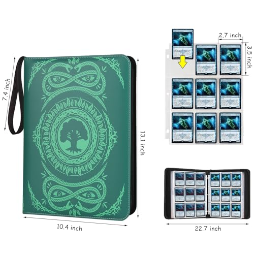 Image of 9-Pocket Card Binder for MTG,720 Double Sided Pocket PU Trading Collection Binder,Premium Collector Card Album for MTG,TCG,Yugioh,Game Cards(Green)