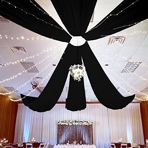 Fuhsy Black Ceiling Drapes Arch Draping For Weddings Sheer Backdrop Curtains For Parties 4 Panels 5X20Ft Chiffon Fabric For Draping Tulle Curtains For Ceremony Tent Stage Gothic Ceiling Decorations #TOP26