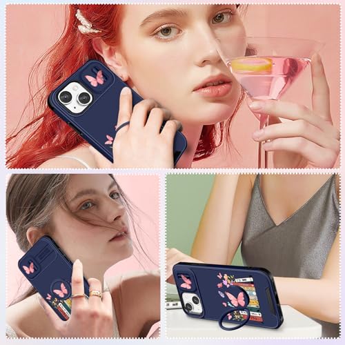 Image of Funermei (2in1 for iPhone 13 Case /for iPhone 14 Case for Women Cute Girls Girly Phone Cover Aesthetic Fashion Books Design with Slide Camera Cover Funda for Apple for iPhone 13 /14 Case