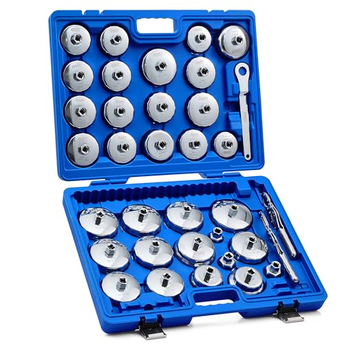 Orion Motor Tech Oil Filter Wrench Kit 37pc Oil Filter Socket Set with 32 1/2 Drive Sockets 2 Chain Wrenches & Drive Wrench Oil Filter Removal Tool Compatible with Volvo BMW Ford Toyota GM Honda