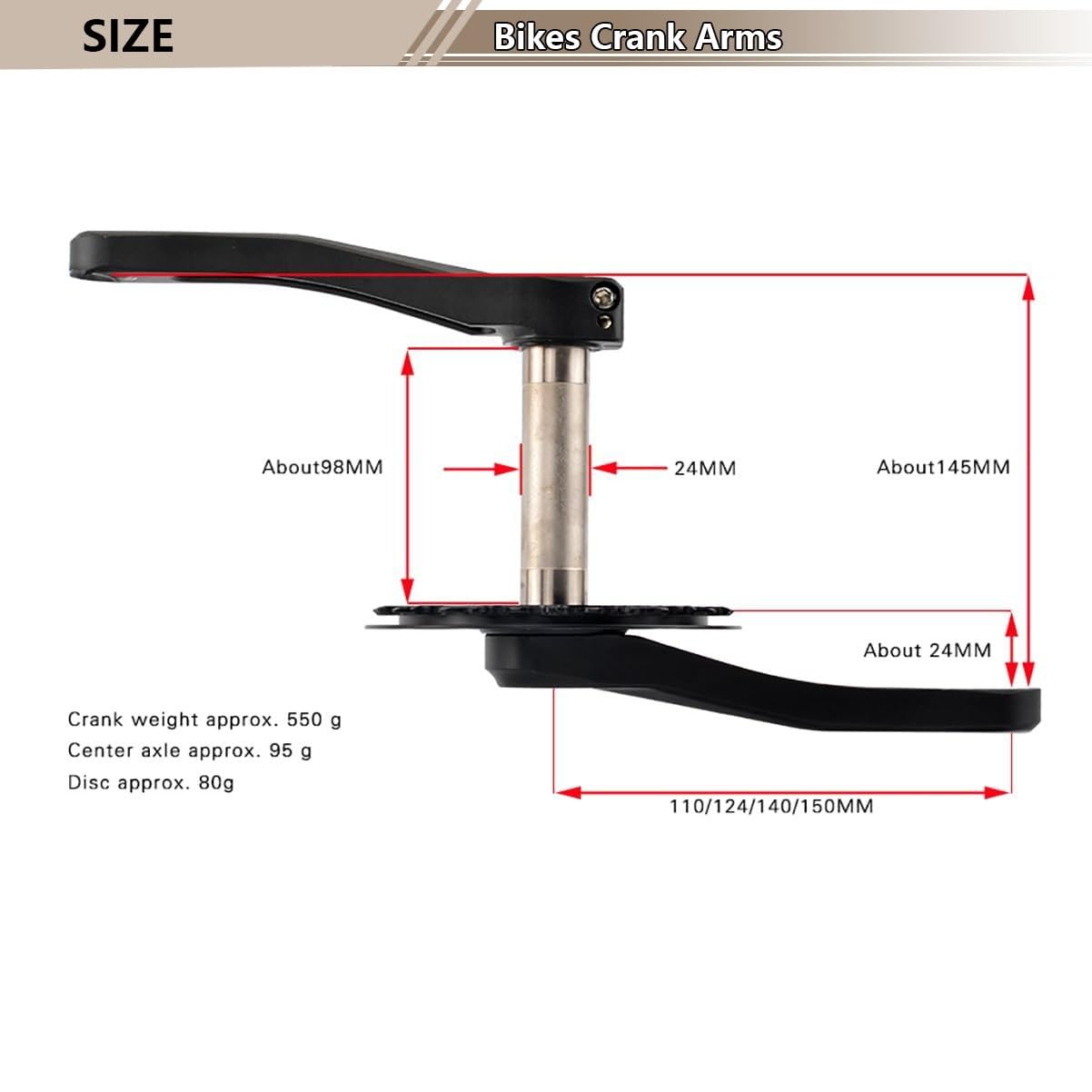 110/127/140/150/155/160mm Bielas para Bicicleta GXP Aleación De Aluminio Hollow Integrated Brazo Izquierdo Y Derecho Juegos De Bielas Plegables para Bicicletas