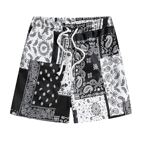 Pantalones cortos para hombre con estampado de cachemira, informales, de secado rápido, ligeros, para verano, gimnasio, jogging, bohemio, con cordón, estampado floral, para hombre, hip hop, para