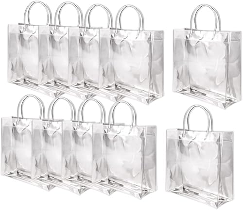 Rikyo 10 bolsas de regalo transparentes, bolsas de regalo de plástico con asa y botón, bolsa de regalo de PVC transparente reutilizable para regalos