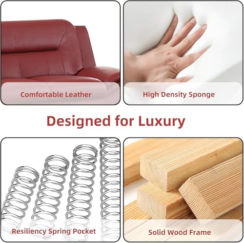 Image of Leather Sectional Couch, Living Room Furniture, 3 - Piece Couch Set, Faux Leather Modern Sectional Sofa Loveseat Chair Set with Sturdy Legs for Living Room /Bedroom /Office,Red