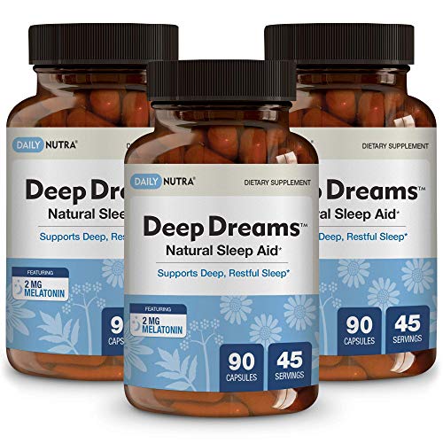 Deep Dreams Natural Sleep Aid by DailyNutra - Deep, Restful Sleep Supplement - Non-Habit Forming Sleeping Pills | with Melatonin, L-Tryptophan, Valerian, GABA, Chamomile, & Passionflower (3-Pack)
