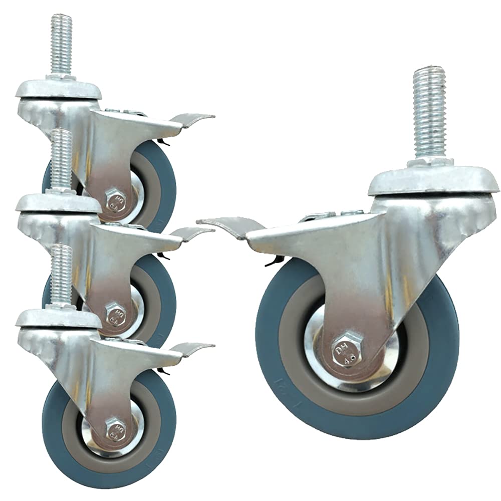 Dfhesdfd Blue Swivel Castors, M12 Stem Casters Set Of 4 3Inch Locking Brake Replacement For Furniture Trolley(,With Brake)