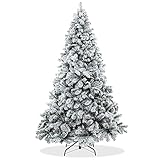 Casafield 7.5FT Realistic Snow-Flocked Pine Artificial Holiday Christmas Tree with Sturdy Metal Stand