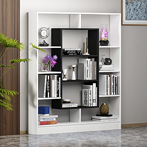 Homidea Venus Bookcase - Room Divider - Free Standing Shelving Unit For Living Room Or Office In A Modern Design (White/Black) #TOP1