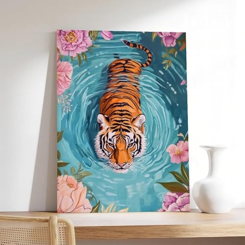 Peinture aquarelle tigre déco murale salon moderne et grande chambre 61x91 - 7