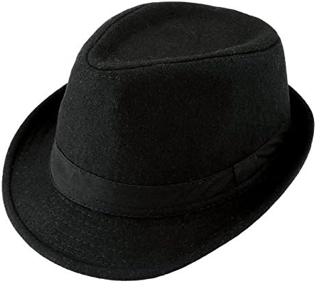 Unisex Classic Manhattan Fedora Hat with Black Band Fashion Casual Jazz Wool Cap (Black)
