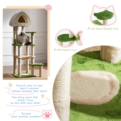 Árbol para gatos multi-niveles de 56.3 pulgadas color verde miniatura 3