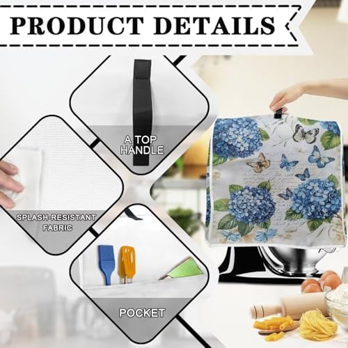 HUISEFOR Butterfly Stand Mixer Cover 6-8 Quart Hydrangea Floral Kitchen Appliance Dust Cover Universal for Air Fryers, Coffee Makers Pressure Cooker Mixer Parts & Accessories - 2
