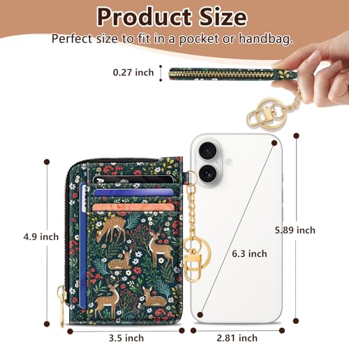 Image of GIANCOMICS Slim Wallet Credit Card Holder Women, Cute Deer Rfid Blocking Small Card Case, Keychain Thin Pocket Curved Zipper Wallet, Travel Card Holder PU Leather ID Window, Ladies Female Gifts