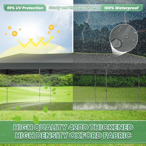 Image of COBIZI 10x30 Pop Up Canopy One Push Party Tent with Air Vent Waterproof Commercial Outdoor Patio Gazebo for Parties Wedding Backyard Events, 3 Adjustable Height, Wheeled Bag, Sandbag, Stakes, Gray