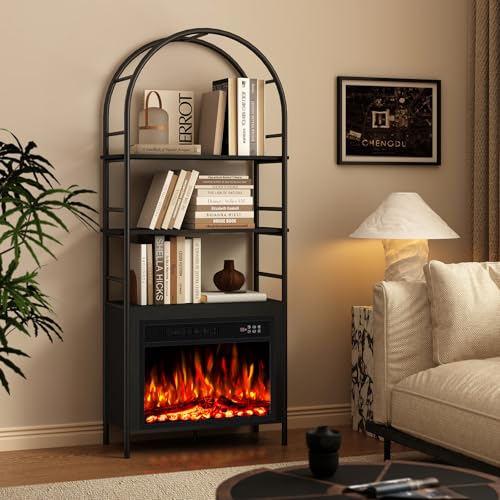 Ludatido 72 Inch 3 Tier Shelf, Large Bookcase with Fireplace