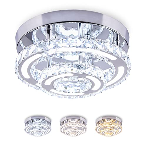 CXGLEAMING 9.8' moderne Lampadario da soffitto in cristallo Plafoniera a LED da incasso Lampada a sospensione rotondo Lampadario per Soggiorno Cameretta Cucina(3 Colore modificabile)