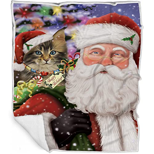 Doggie of the Day Maine Coon Cat Blanket - Christmas Santa Carrying Presents - Super Soft & Warm Pet Theme for Sofa or Bed, Warm Fleece, Sherpa or Woven Material, BLNKT160579 (60x80 Fleece)