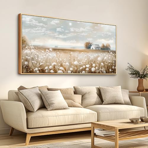ERQINHUA Large Canvas Wall Decor For Living Room Dining Room Art Prints White Flowers Landscape Painting Wood Frame Wall Art For Kitchen Corridor Bedroom Bathroom Home Decor Aesthetics 30x60 In