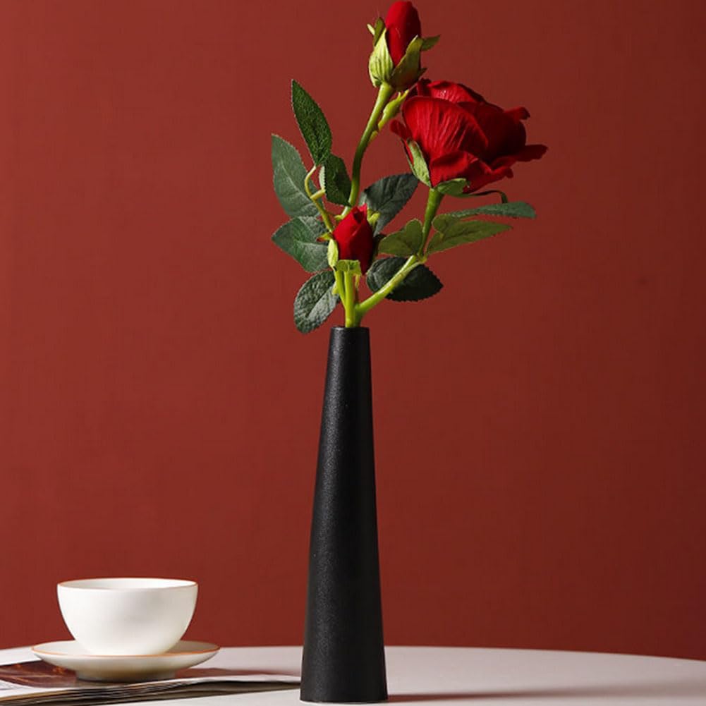 Small Ceramic Bud Vase Tall Conic Flower Single Stem Vases Black Vase Home Decorative Floral Centerpiece for Wedding and Office (Black) - Image 4