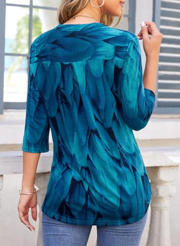 Image of Bulotus Womens 3 /4 Sleeve Tops Plus Size V Neck Zipper Business Casual Blouses for Office & Going Out Soft Knit Tunics, M-3XL