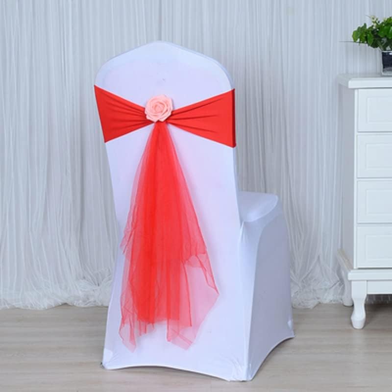 Spandex Chair Sash with Rose Ball Artificial Flower Ball Organza Sash Sash Fits All Chairs Wedding-Purple (Green)