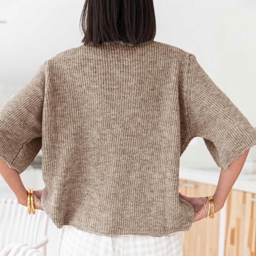 Women's Lightweight Button Up Knit Cardigan Short Sleeve Round Neck Solid Color Y2k Sweater Knitwear Tops2