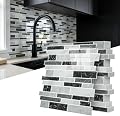 Vieshful 10 Sheet Peel and Stick Backsplash for Kitchen Wall - 12"x12" Smooth PVC 3D Visual Effect Marble Tile Stickers, Waterproof Self Adhesive Grey & Black Wall Tiles for Bathroom, Renter Friendly