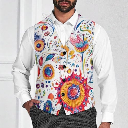 Colorful Florals Watercolor Flowers Suit Vest for Men Slim Fit Tuxedo Waistcoat Button Down V Neck Business Dress Coat4