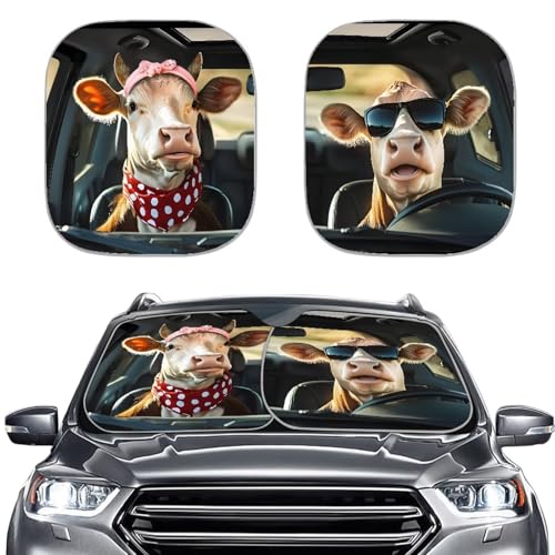 Image of Funny Cow Sun Shade for Car Windshield Foldable Front Windshield Shade for Sun Auto Vehicle Shield Reflector Blocking Screen Cover Fit Car Front Window for Trucks SUV Van