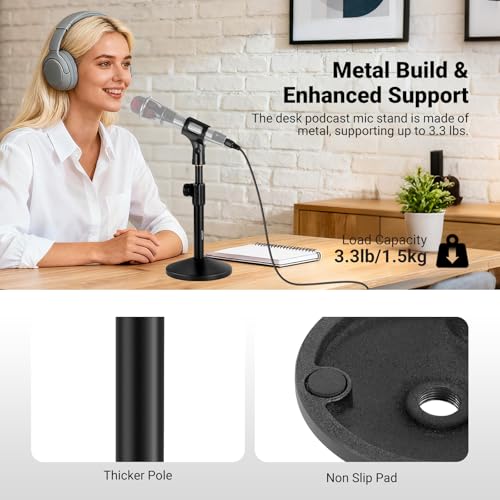 Image of NEEWER Desk Microphone Stand, Adjustable Table Top Mic Holder Mount with Clip and 3 /8 inch to 5 /8 inch Adapter Compatible with Blue Yeti Snowball HyperX QuadCast SoloCast Shure, Max Load 3.3 lbs, MS015