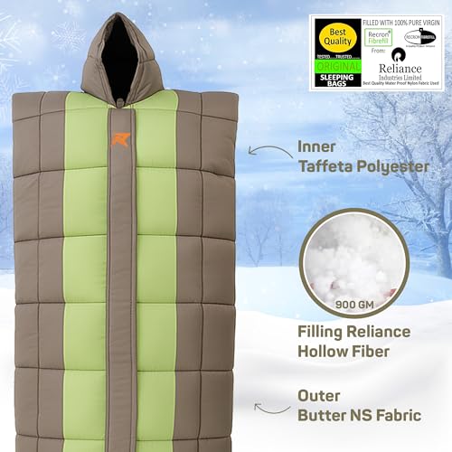 Image of ROCKSPORT Ladakh -2C to 5C Mummy Sleeping Bag, Hollow Fiber Filling, Lightweight Winter Camping Bag with Air Pillow, Pista Green