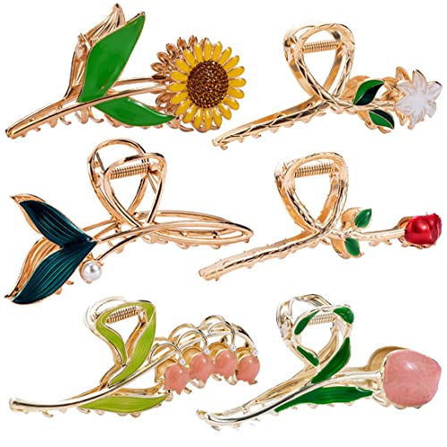 6 Pack Hair Clips,Claw Clips,Flower Metal Hair Clips Tulip Flower Large Hair Claw Clips For Women Girls 90S Non Slip 6 Styles Strong Hold Metal Claw Clips Hair Clips For Women Thick Hair & Thin Hair #TOP7