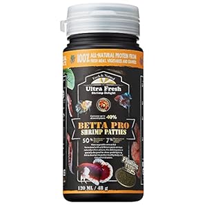 Ultra Fresh Betta Fish Food, Betta Pro Shrimp Patties, 50% Sword Prawns + Akiami Paste Shrimps, All Natural Protein, Rich in Calcium, for Betta’s Healthy Development and Cleaner Water, 1.87 oz