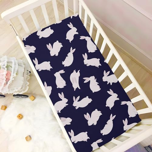 Image of CaTaKu Baby Crib Sheets Funny Cute Bunny Mini Crib Sheets Fitted for Girls Boys,Neutral Soft Toddler Mattress Bed Sheets for Crib,27 inchx 39 inch
